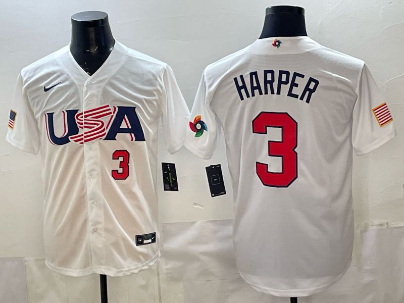 Men 2026 World Cub USA #3 Harper White Nike MLB Jersey style 008